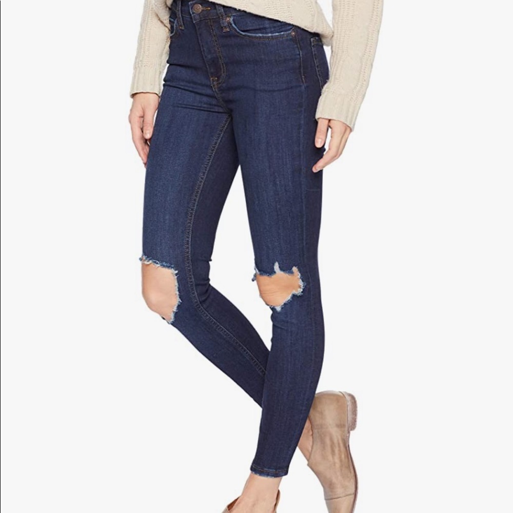 Free People‎ Busted Knee Dark Blue Skinny Jeans